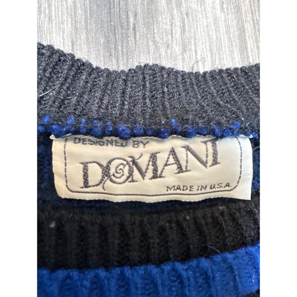 Vintage Domani Blue & Black Abstract Pattern Sweater Grandpa Academia Made In US - Picture 2 of 7